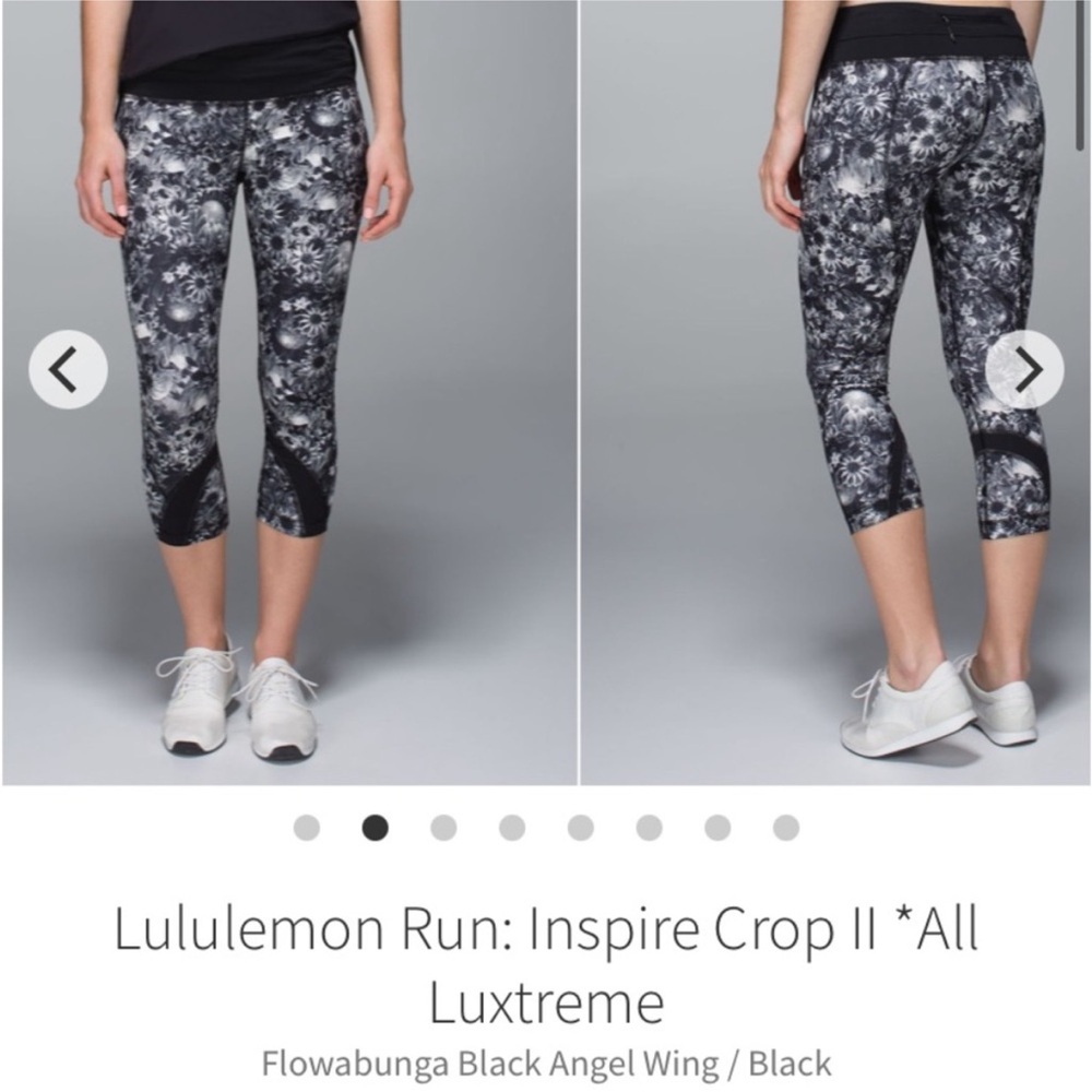 Lululemon Run:Inspire Crop II All Luxtreme Flowabunga Black Angel Wing/Black-sz6
